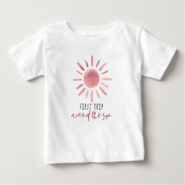 Camiseta Para Bebê Primeira viagem rosa em torno do primeiro aniversa