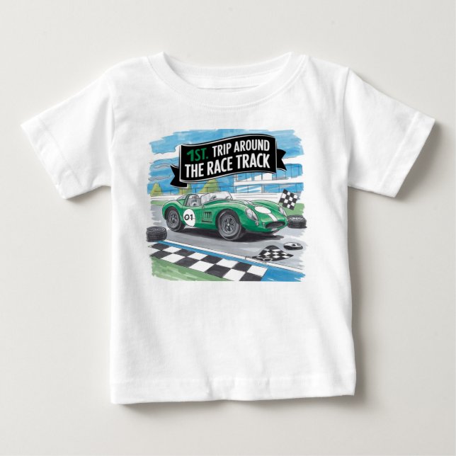 Camiseta Para Bebê Primeira Volta ao Circuito do Menino Aniversariant (Frente)