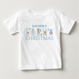 Camiseta Para Bebê Primeiras Cartas de Animais Fofos de Natal Nome do
