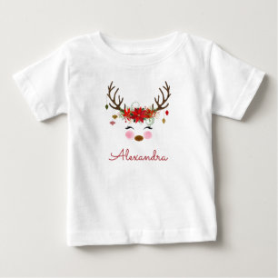 Camiseta Para Bebê Primeiro 1º Rena de Natal Monograma