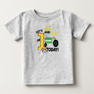 Camiseta Para Bebê primeiro aniversario 1 - Parte do trator com tema