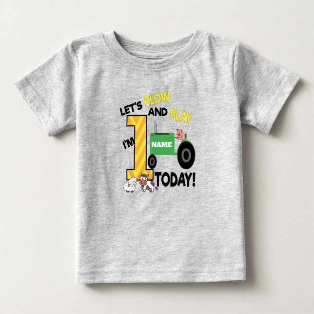 Camiseta Para Bebê primeiro aniversario 1 - Parte do trator com tema  (Frente)