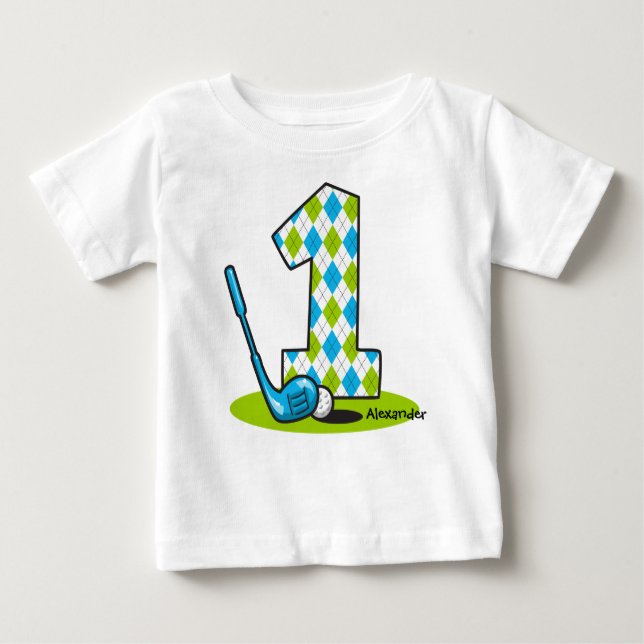 Camiseta Para Bebê Primeiro aniversario Argyle Golf Personalizado (Frente)