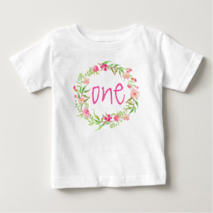 Camiseta Para Bebê primeiro aniversario Baby Girl Watercolor