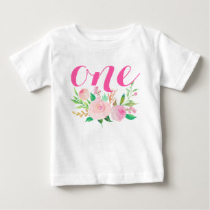 Camiseta Para Bebê primeiro aniversario Baby Girl Watercolor Floral