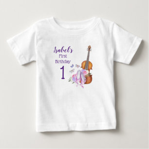 Camiseta Para Bebê Primeiro Aniversário - Balé Violino e Borboletas