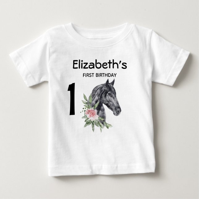 Camiseta Para Bebê primeiro aniversario Belo Retrato de Cabeça de Cav (Frente)
