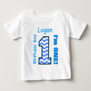 Camiseta Para Bebê primeiro aniversario Boy Chevron B3AZ com um ano d