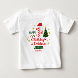 Camiseta Para Bebê Primeiro aniversario branco e feliz personalizado 