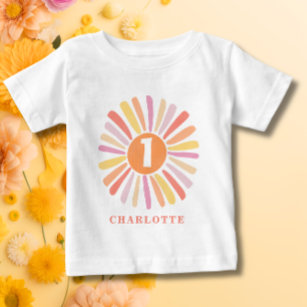 Camiseta Para Bebê Primeiro aniversario brilhante colorido, bonito, p