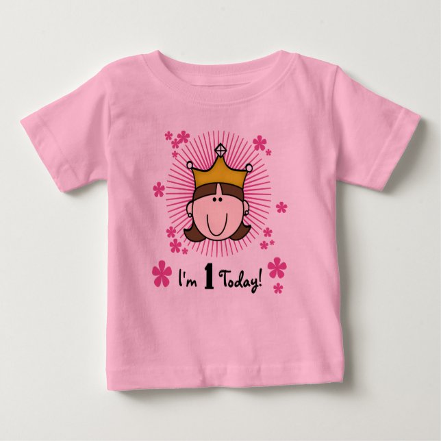 Camiseta Para Bebê Primeiro aniversario Brunette Princess (Frente)