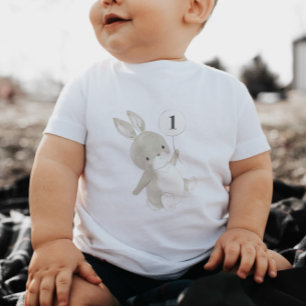 Camiseta Para Bebê Primeiro aniversario Bunny Balloon