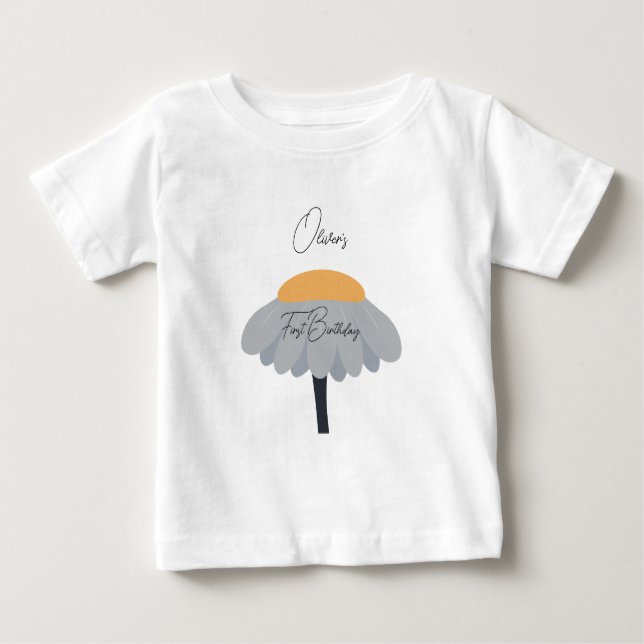 Camiseta Para Bebê Primeiro Aniversário Camomila Flor Doce Pastel (Frente)