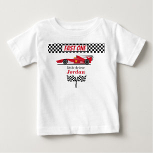 Camiseta Para Bebê Primeiro Aniversário Carro de Corrida Vermelho Ráp