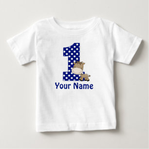 Camiseta Para Bebê primeiro aniversario Cavalo Azul Personalizado