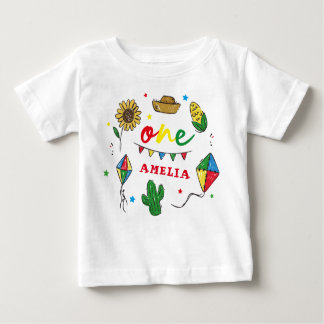 Camiseta Para Bebê primeiro aniversario Colorida Fiesta
