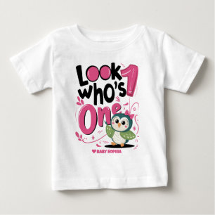 Camiseta Para Bebê Primeiro Aniversário Coruja Feliz