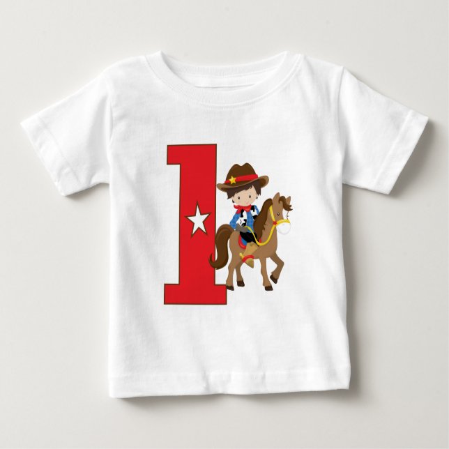 Camiseta Para Bebê Primeiro aniversario Cowboy (Frente)