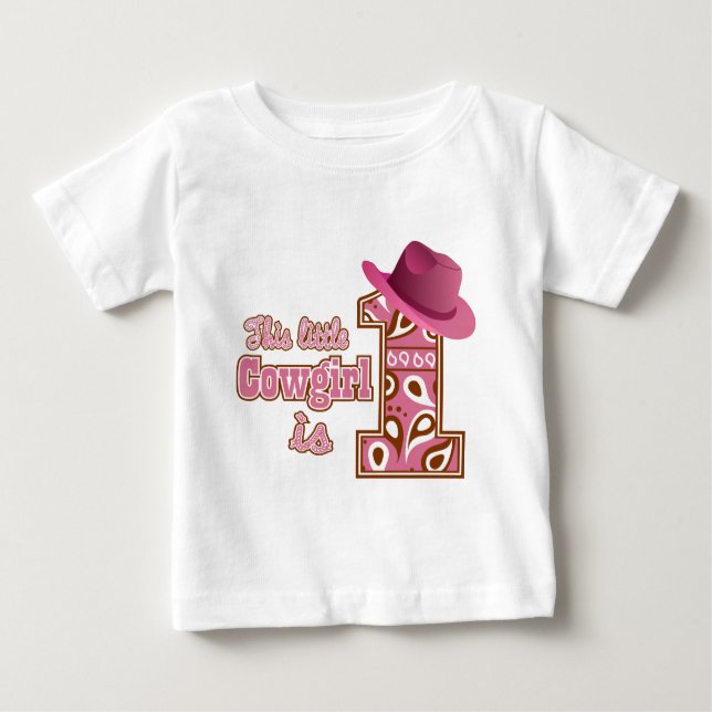 Camiseta Para Bebê Primeiro aniversario Cowgirl (Frente)