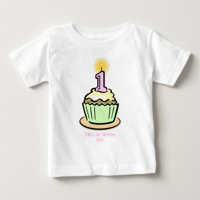 Camiseta Para Bebê Primeiro aniversario - cupcake (Frente)