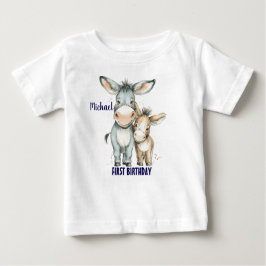 Camiseta Para Bebê Primeiro Aniversário, Cute Donkeys Personaliza
