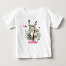 Camiseta Para Bebê Primeiro Aniversário, Cute Donkeys Personaliza