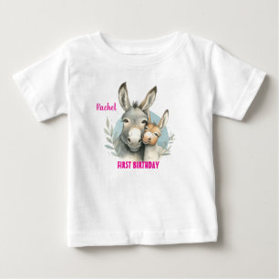 Camiseta Para Bebê Primeiro Aniversário, Cute Donkeys Personaliza
