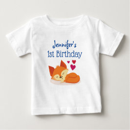 Camiseta Para Bebê Primeiro Aniversário da Raposa Laranja Cuta com Co