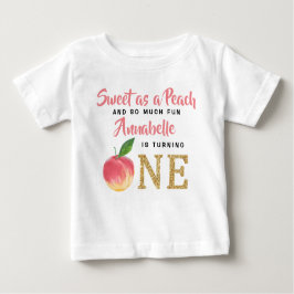 Camiseta Para Bebê Primeiro aniversario das Meninas de Pêssego Doce
