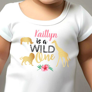 Camiseta Para Bebê primeiro aniversario das Raparigas Safari Selvagen