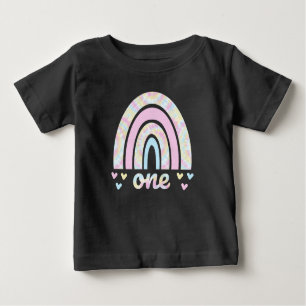 Camiseta Para Bebê primeiro aniversario de 1 ano Pastel Tie Dye Rainb
