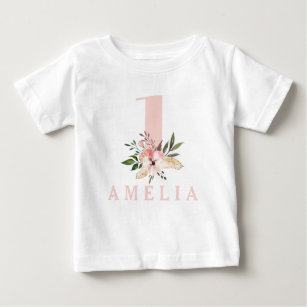 Camiseta Para Bebê Primeiro aniversário de 1rua, cinzenta rosa, anive