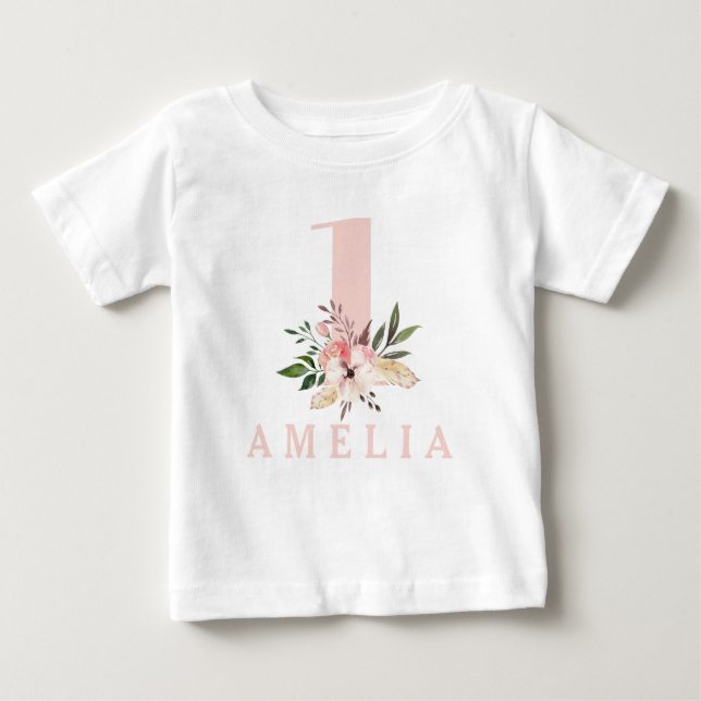 Camiseta Para Bebê Primeiro aniversário de 1rua, cinzenta rosa, anive (Frente)