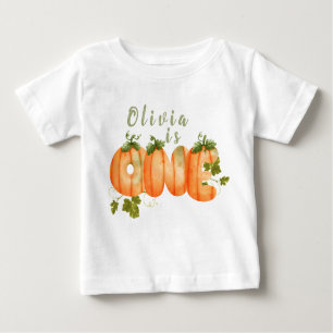 Camiseta Para Bebê Primeiro aniversario de Abóbora Floral Queda