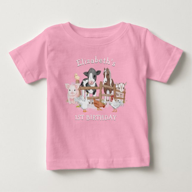 Camiseta Para Bebê Primeiro aniversario De Animais Da Exploração Agrí (Frente)