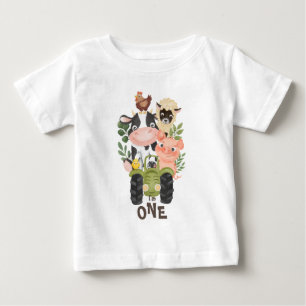 Camiseta Para Bebê Primeiro aniversario de animais de fazenda Moo San