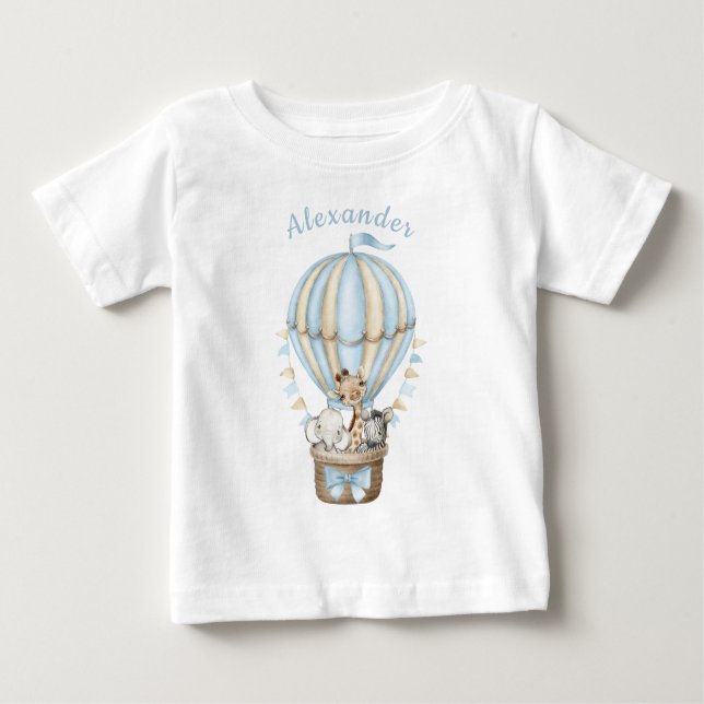Camiseta Para Bebê Primeiro aniversario de Animais Safari de Balão de (Frente)