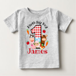 Camiseta Para Bebê Primeiro Aniversário de Animal de Fazenda | Aniver
