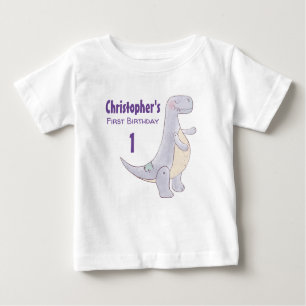 Camiseta Para Bebê Primeiro aniversario de Aquarela do Dinossauro de