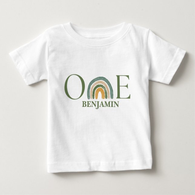 Camiseta Para Bebê Primeiro aniversario de Aquarela Verde (Frente)