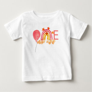 Camiseta Para Bebê Primeiro aniversario de Balão Cor de Água Rosa Rai
