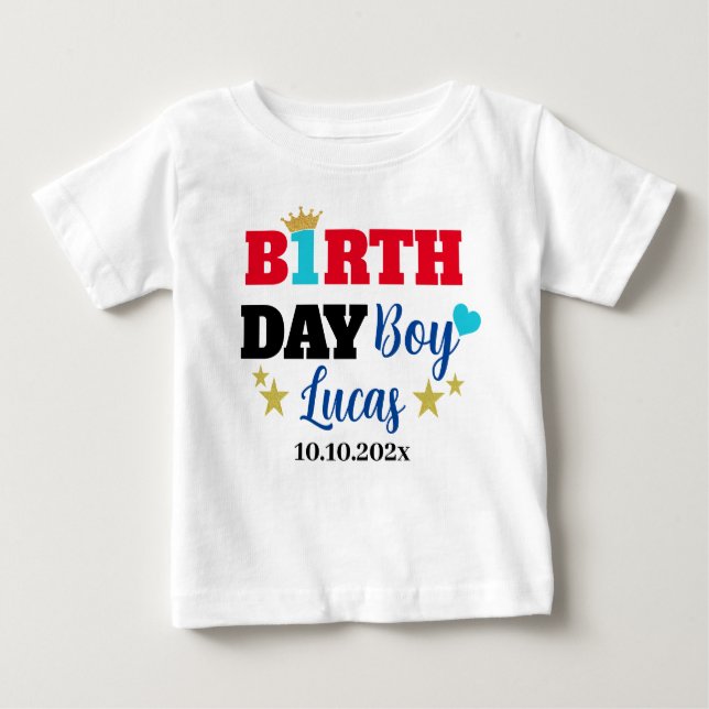 Camiseta Para Bebê Primeiro aniversario de Bebê Dourado Coroa Branco  (Frente)