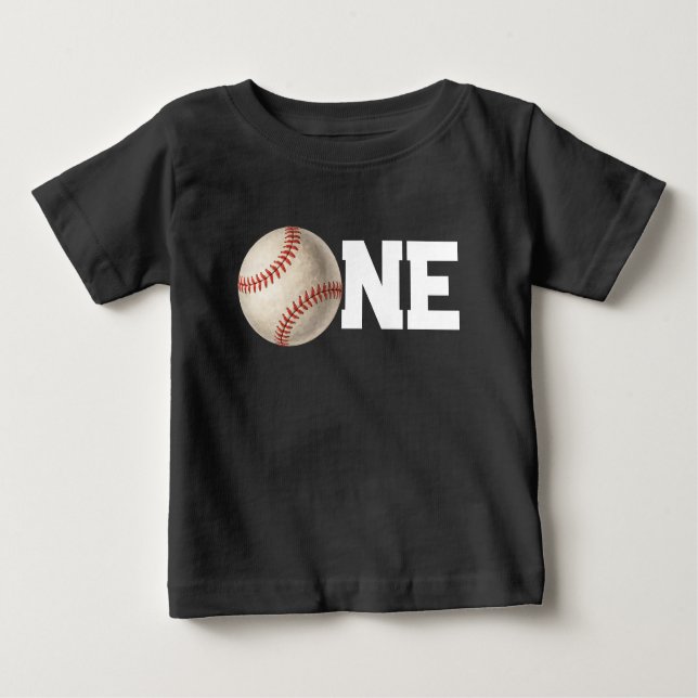 Camiseta Para Bebê Primeiro Aniversário de Beisebol com Um Ano (Frente)