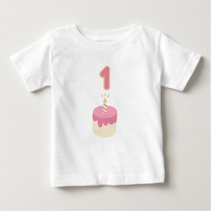 Camiseta Para Bebê Primeiro aniversário de bolo rosa