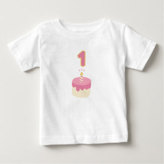 Camiseta Para Bebê Primeiro aniversário de bolo rosa