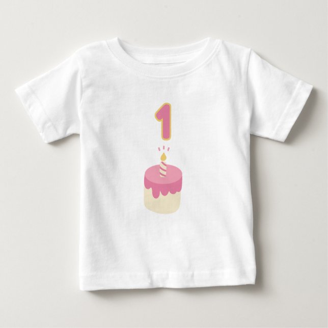 Camiseta Para Bebê Primeiro aniversário de bolo rosa (Frente)