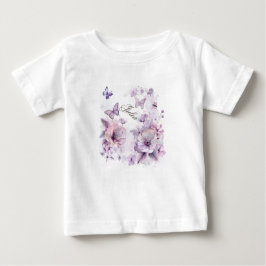 Camiseta Para Bebê Primeiro aniversario de borboletas de flores silve