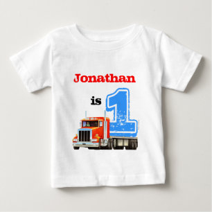 Camiseta Para Bebê Primeiro aniversario De Caminhão Vermelho De Cama