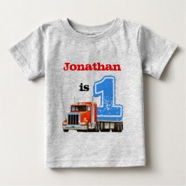 Camiseta Para Bebê Primeiro aniversario De Caminhão Vermelho De Cama