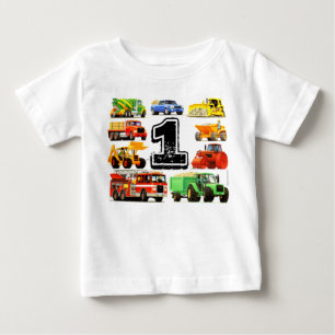 Camiseta Para Bebê Primeiro aniversario de Caminhões Grandes do Baby